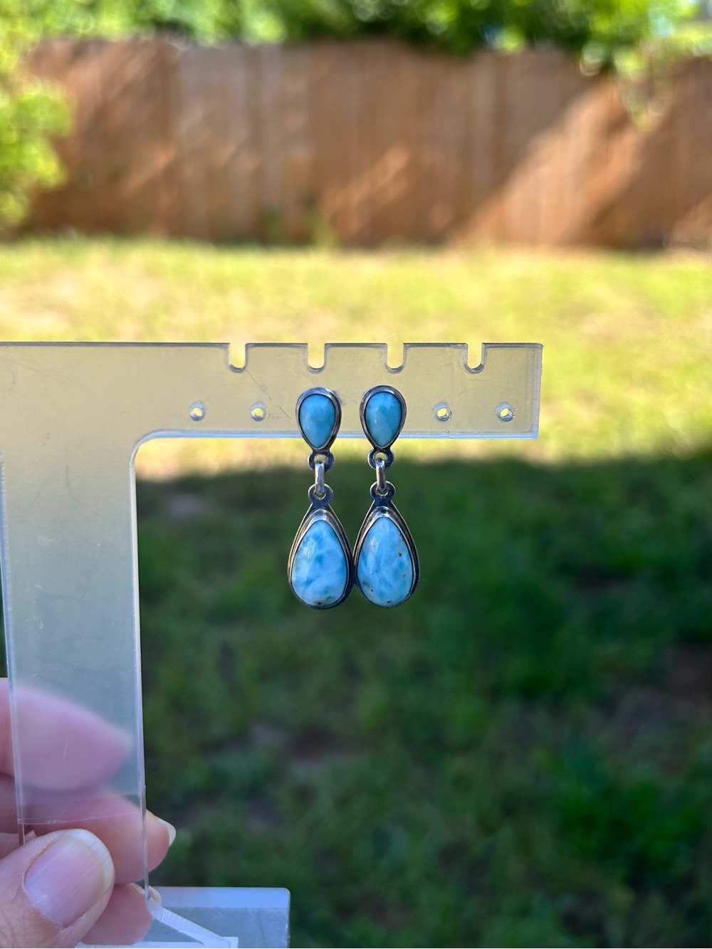 Vintage 925 Sterling Silver Earrings with Natural Larimar – Clip-on Backs